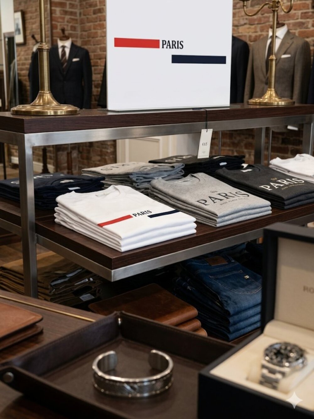 Paris Minimalist Luxe Tee – White Red Navy Stripe Graphic – XL NWT Euro Style - Picture 5 of 7